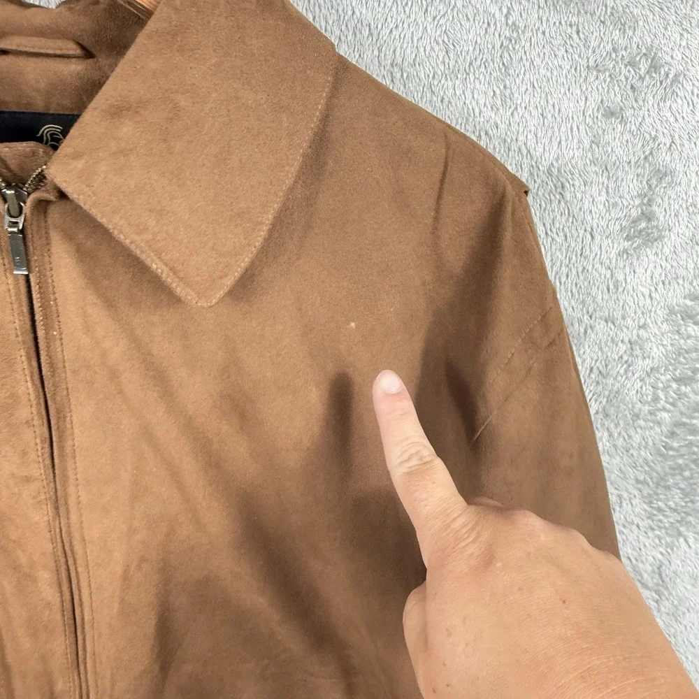Gary Player Bomber Jacket Mens M Full Zip Brown Faux Suede Golf Classic 90s VTG